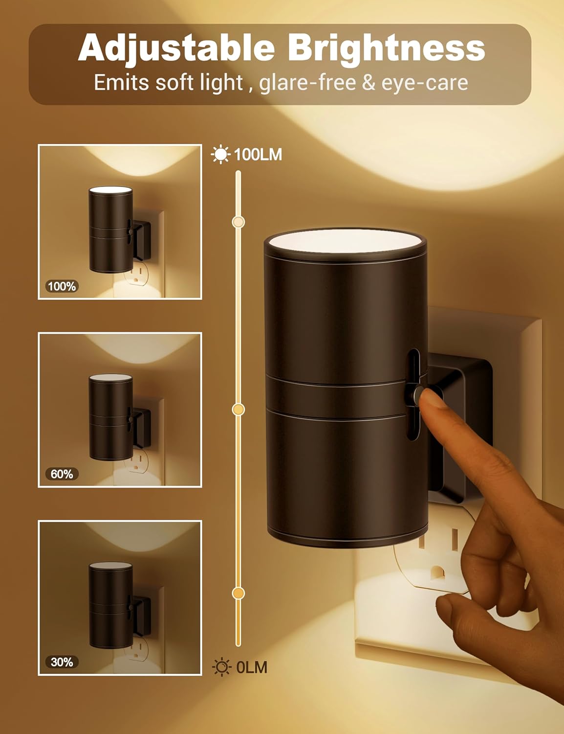 Instelbare helderheid LED Nachtlampje met Plug-In voor Slaapkamers & Gangen | GlowEase