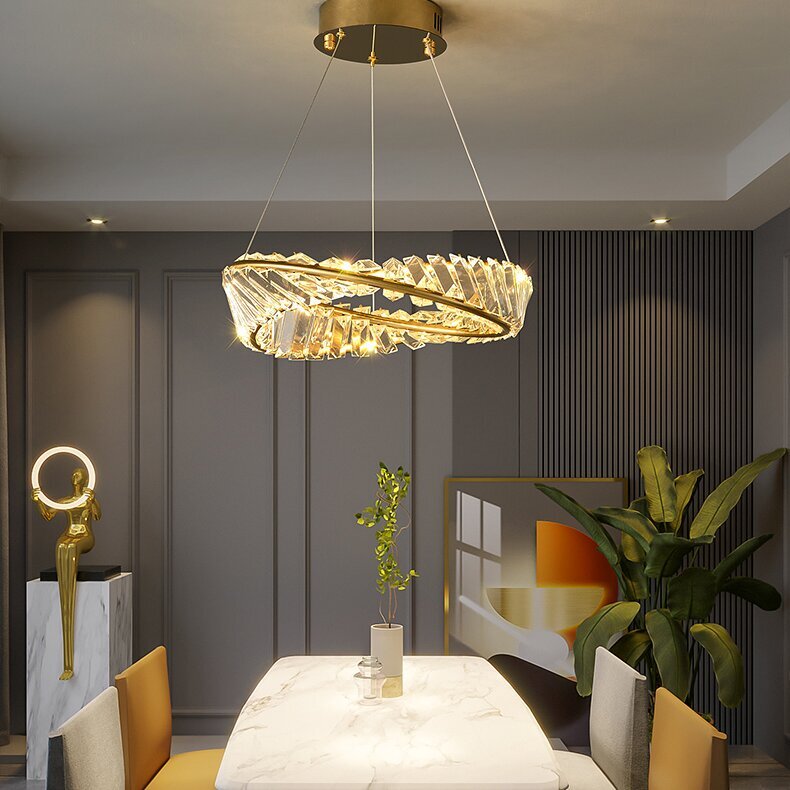 Luxe gouden LED hanglamp van metaal en glas voor slaapkamer, woonkamer of eetkamer | LumaVerve